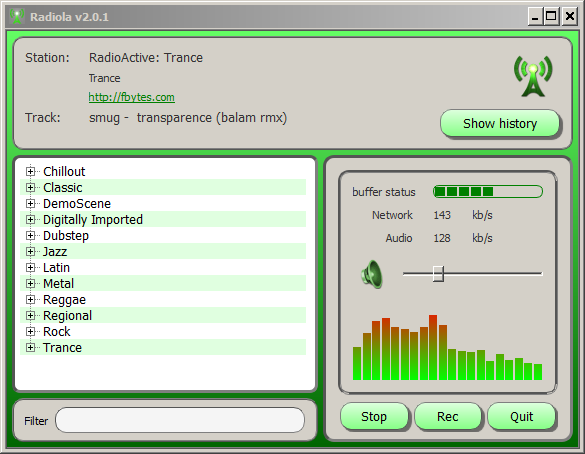 Radiola freeware player for online radio v.2.0.1 screenshot